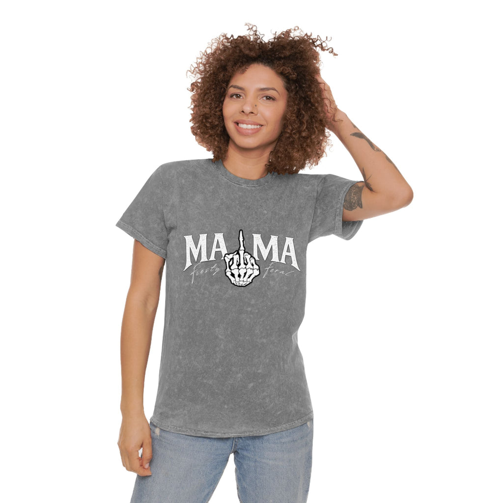 Mama Middle Finger Graphic T‑Shirt — Edgy Mineral Wash Mom Tee