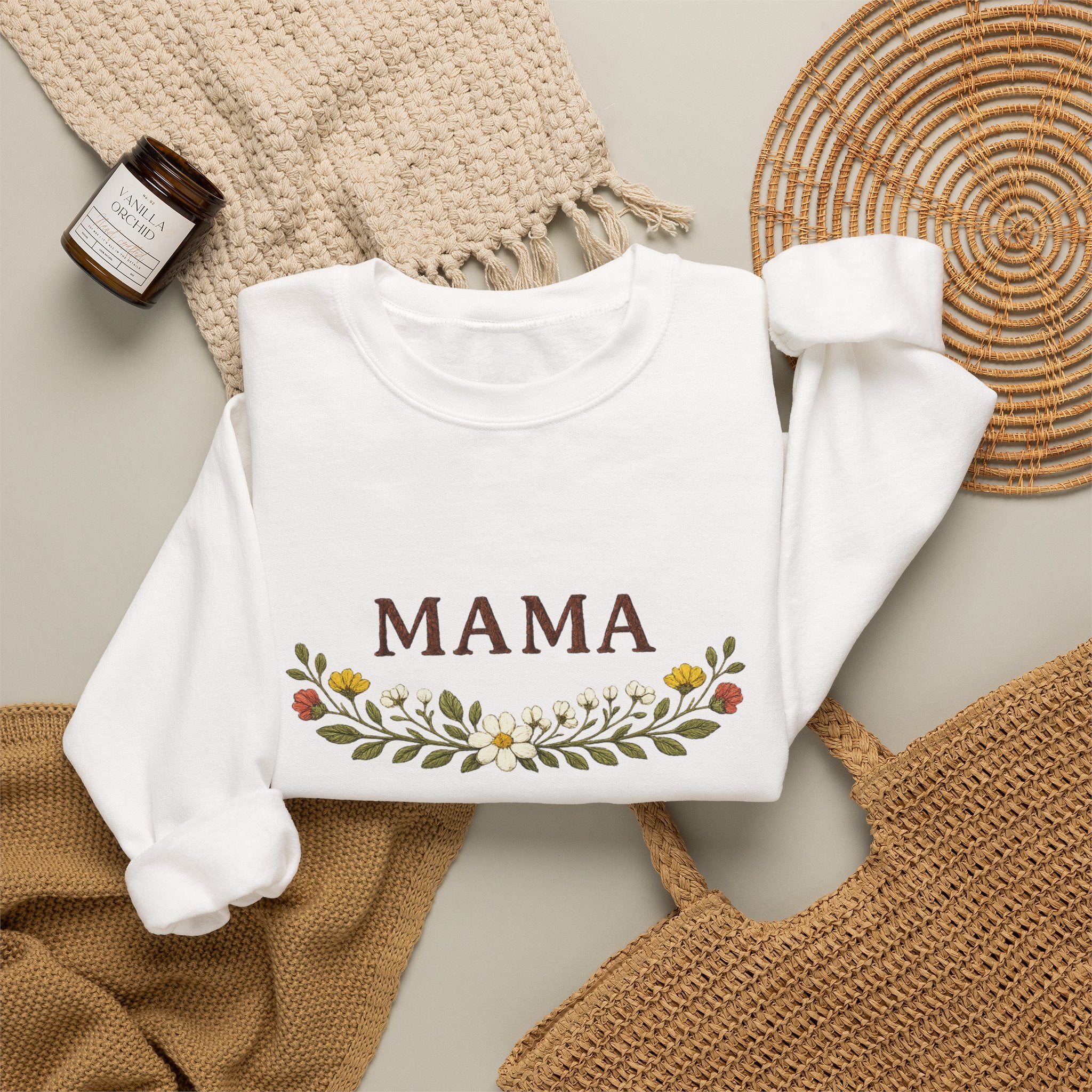 Mama Floral Crewneck Sweatshirt — Cozy Mom Sweatshirt with Floral Wreath