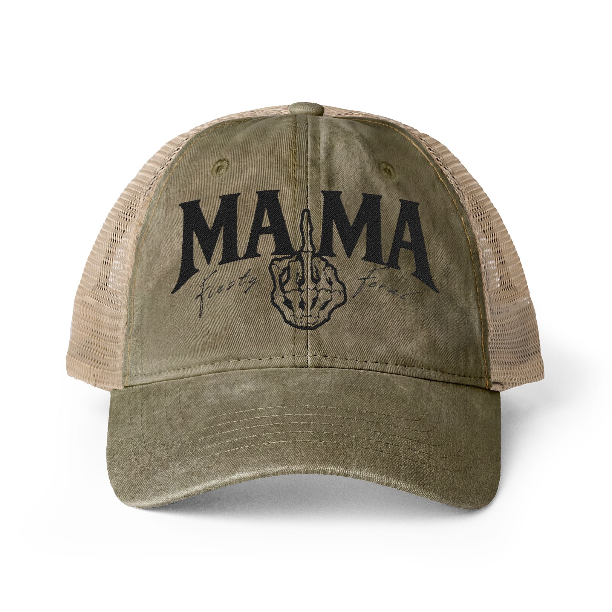 Women's Washed Mesh-Back Cap "Tired as a Mother"