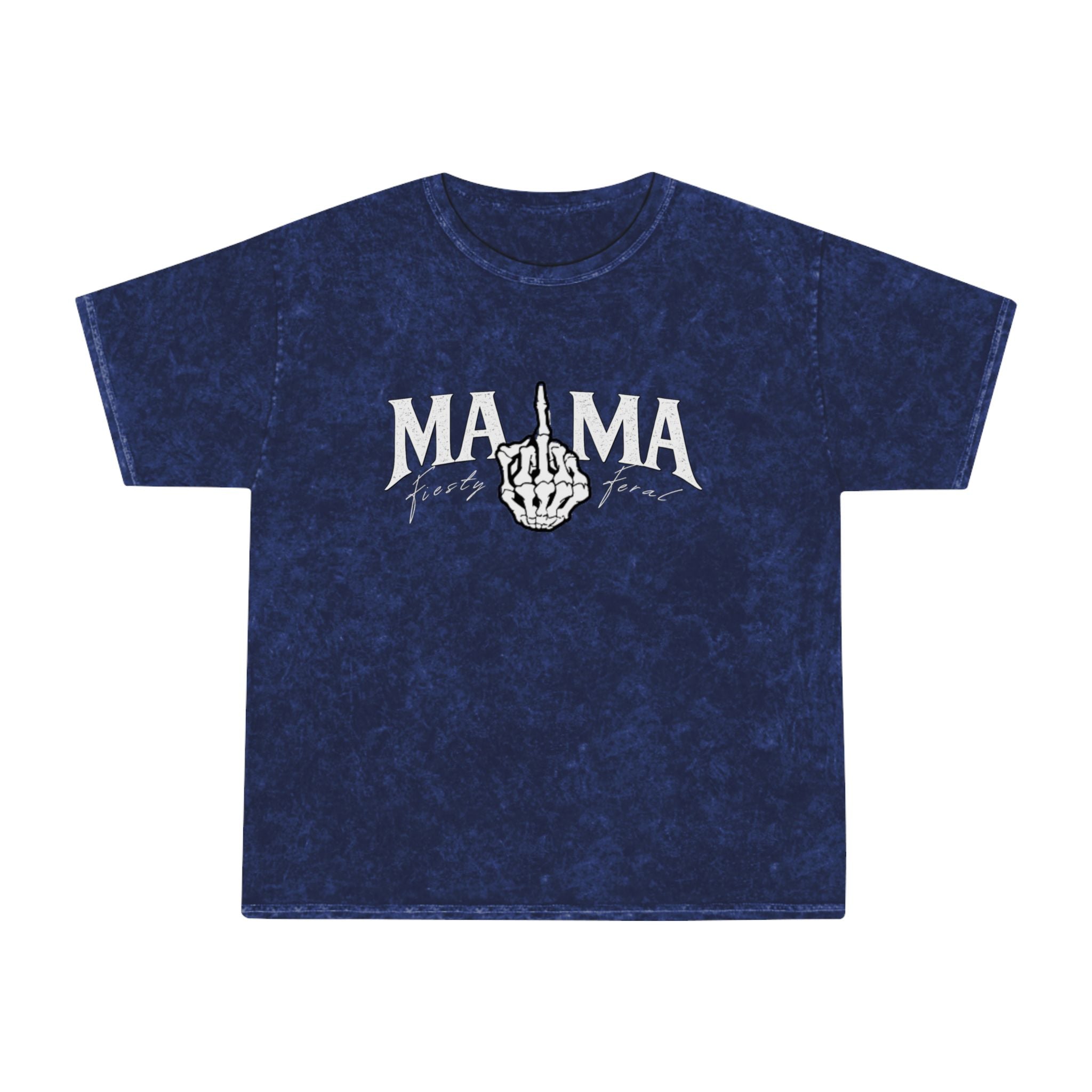 Mama Middle Finger Graphic T‑Shirt — Edgy Mineral Wash Mom Tee