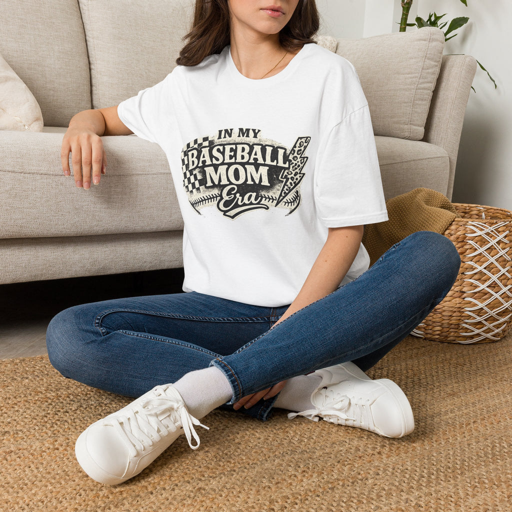 Baseball Mom Era T-Shirt | Retro Checkered Lightning Baseball Mom Tee