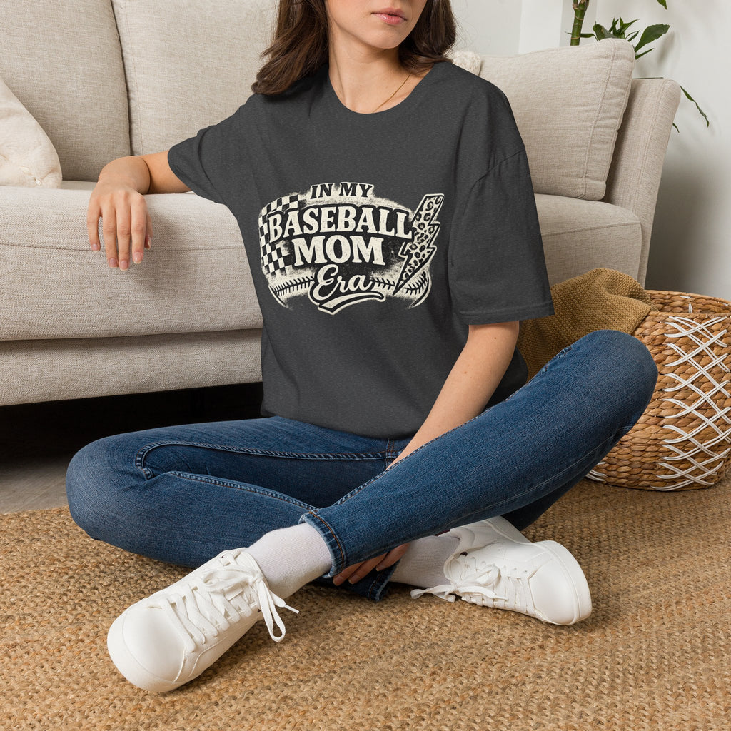 Baseball Mom Era T-Shirt | Retro Checkered Lightning Baseball Mom Tee