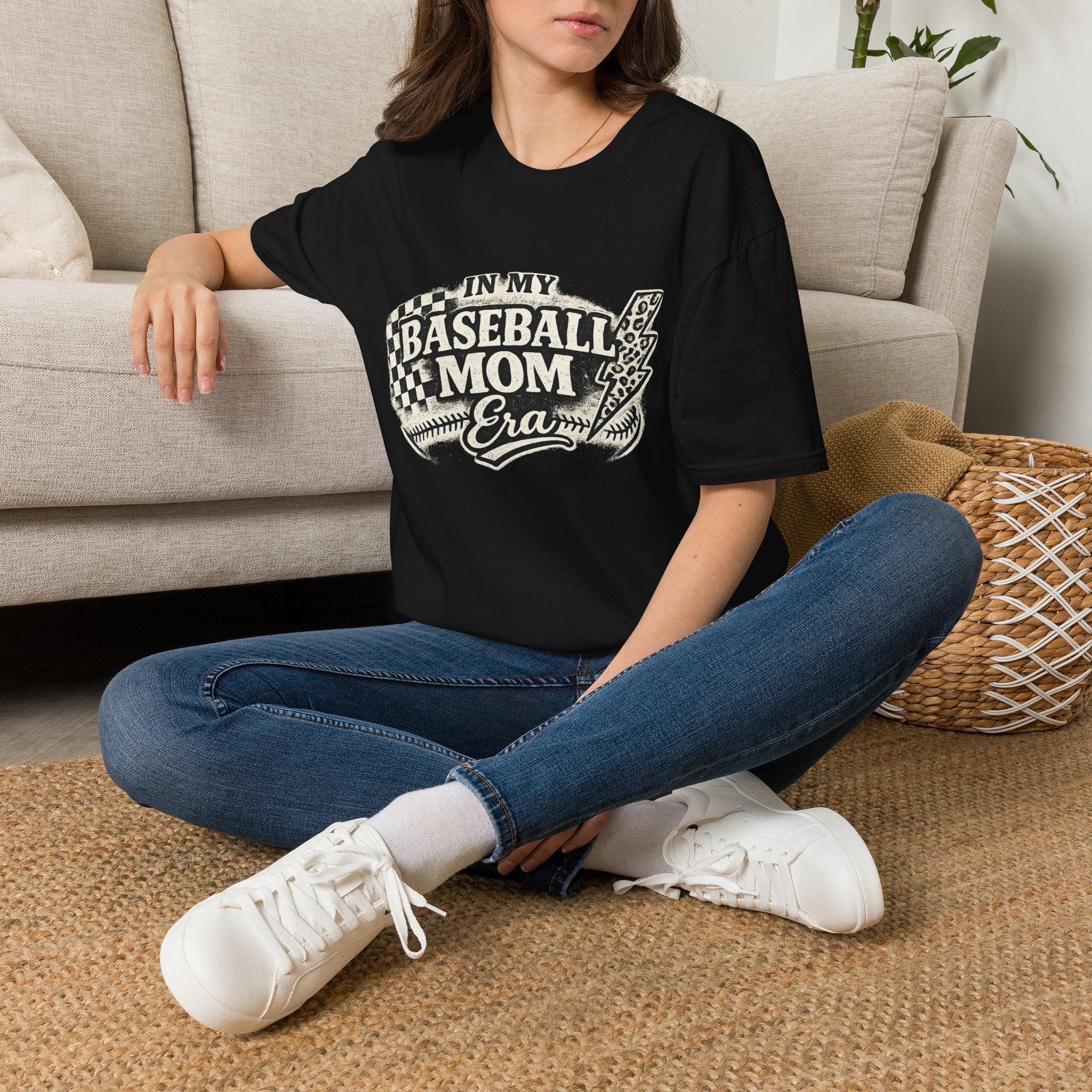Baseball Mom Era T-Shirt | Retro Checkered Lightning Baseball Mom Tee