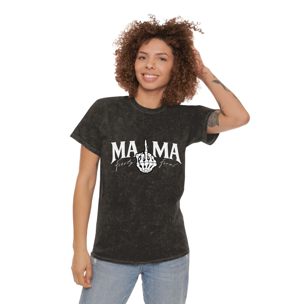 Mama Middle Finger Graphic T‑Shirt — Edgy Mineral Wash Mom Tee