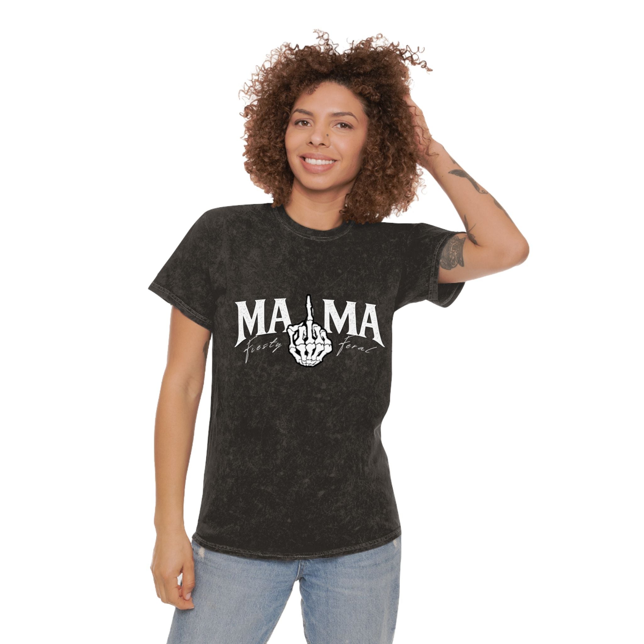 Mama Middle Finger Graphic T‑Shirt — Edgy Mineral Wash Mom Tee