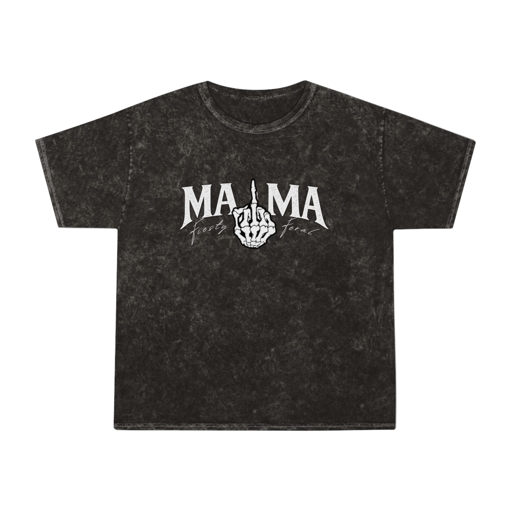 Mama Middle Finger Graphic T‑Shirt — Edgy Mineral Wash Mom Tee