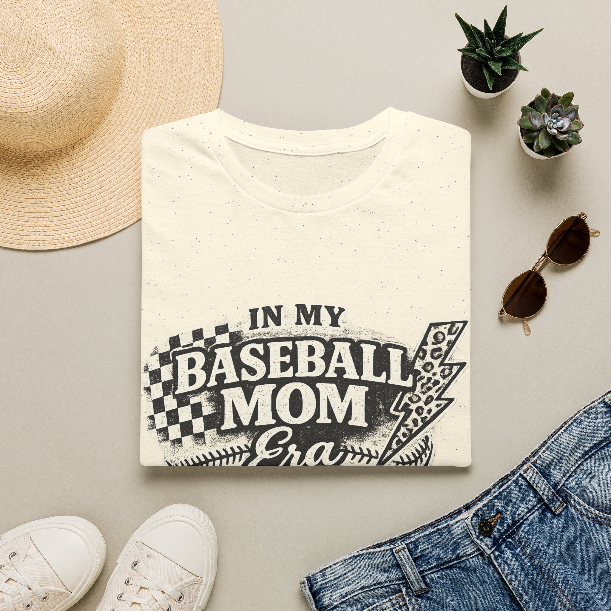 Baseball Mom Era T-Shirt | Retro Checkered Lightning Baseball Mom Tee