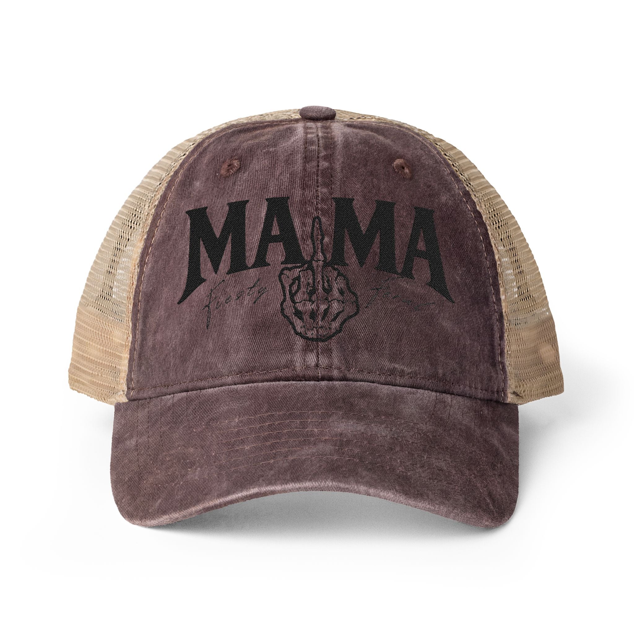 Women's Washed Mesh-Back Cap "Tired as a Mother"