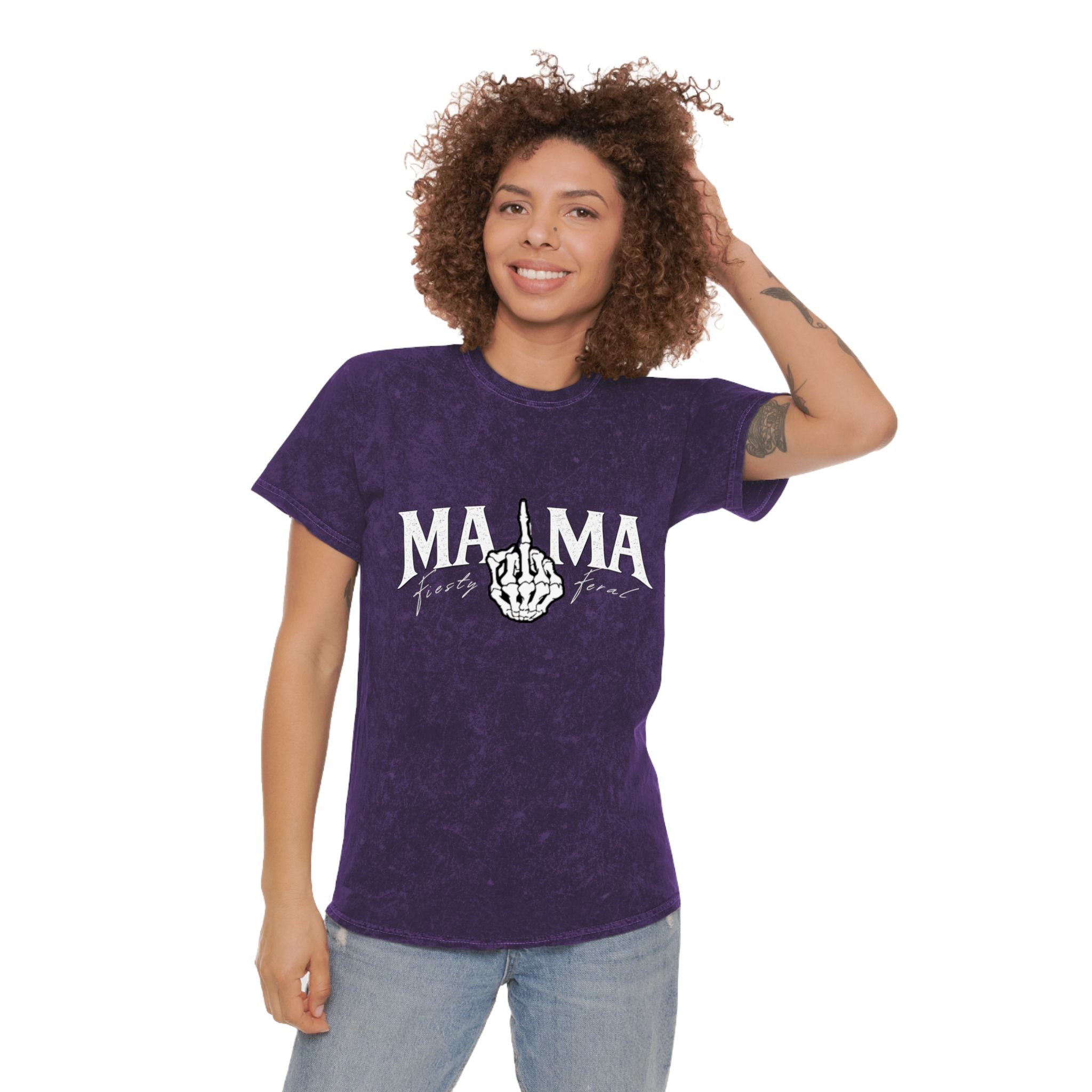 Mama Middle Finger Graphic T‑Shirt — Edgy Mineral Wash Mom Tee