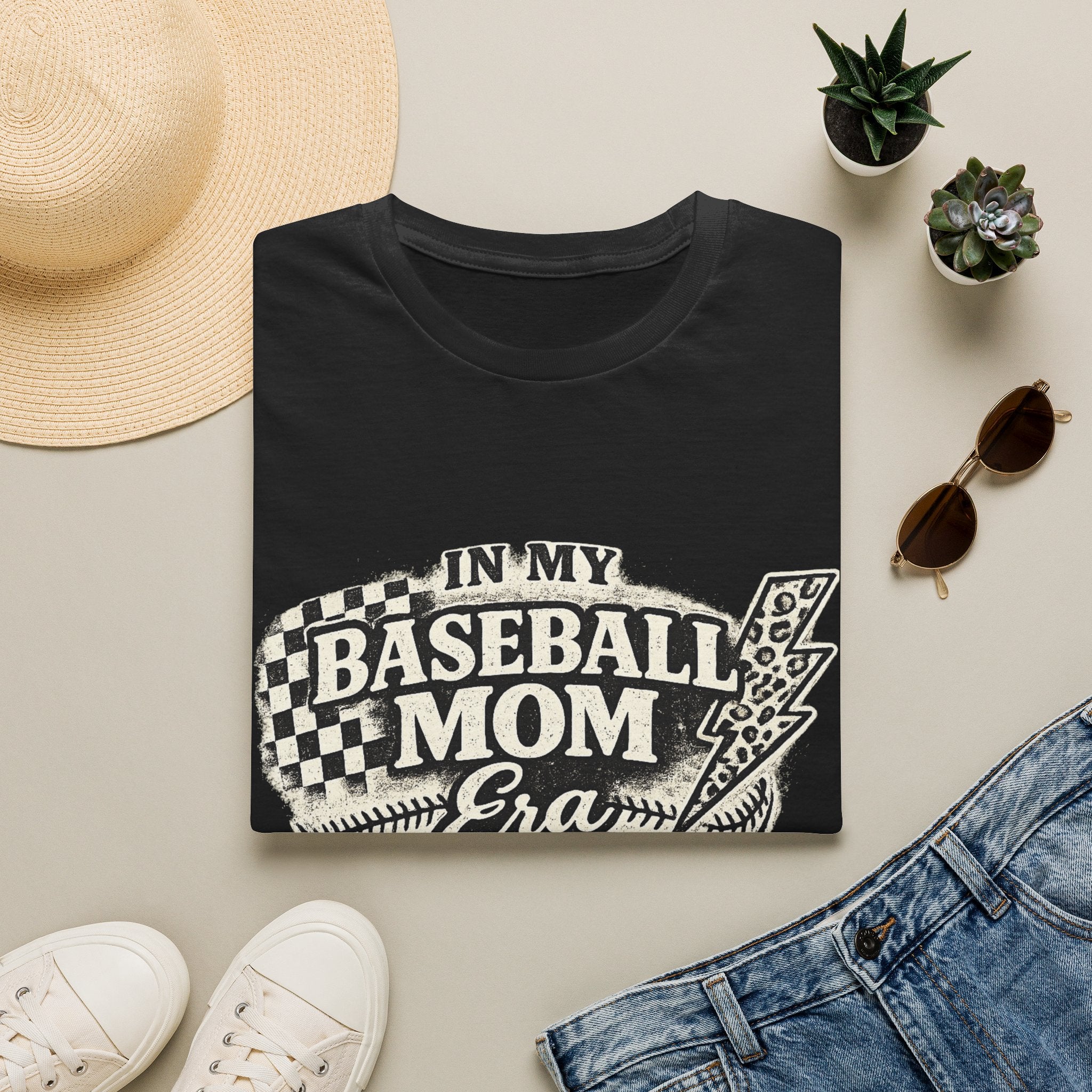 Baseball Mom Era T-Shirt | Retro Checkered Lightning Baseball Mom Tee