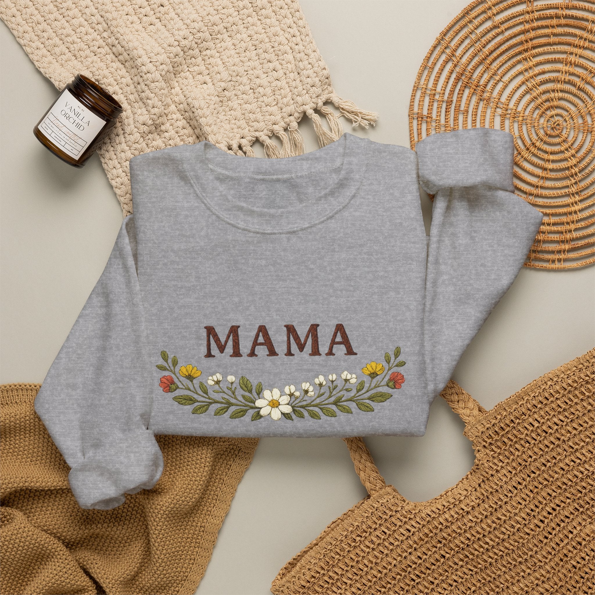Mama Floral Crewneck Sweatshirt — Cozy Mom Sweatshirt with Floral Wreath