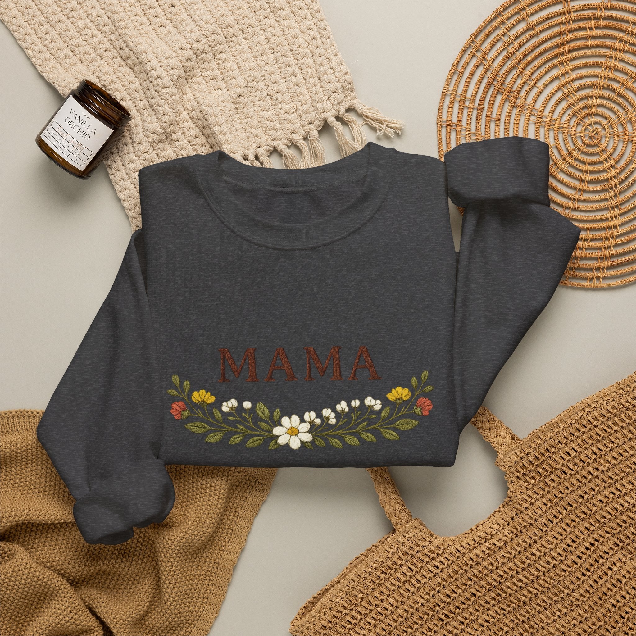 Mama Floral Crewneck Sweatshirt — Cozy Mom Sweatshirt with Floral Wreath