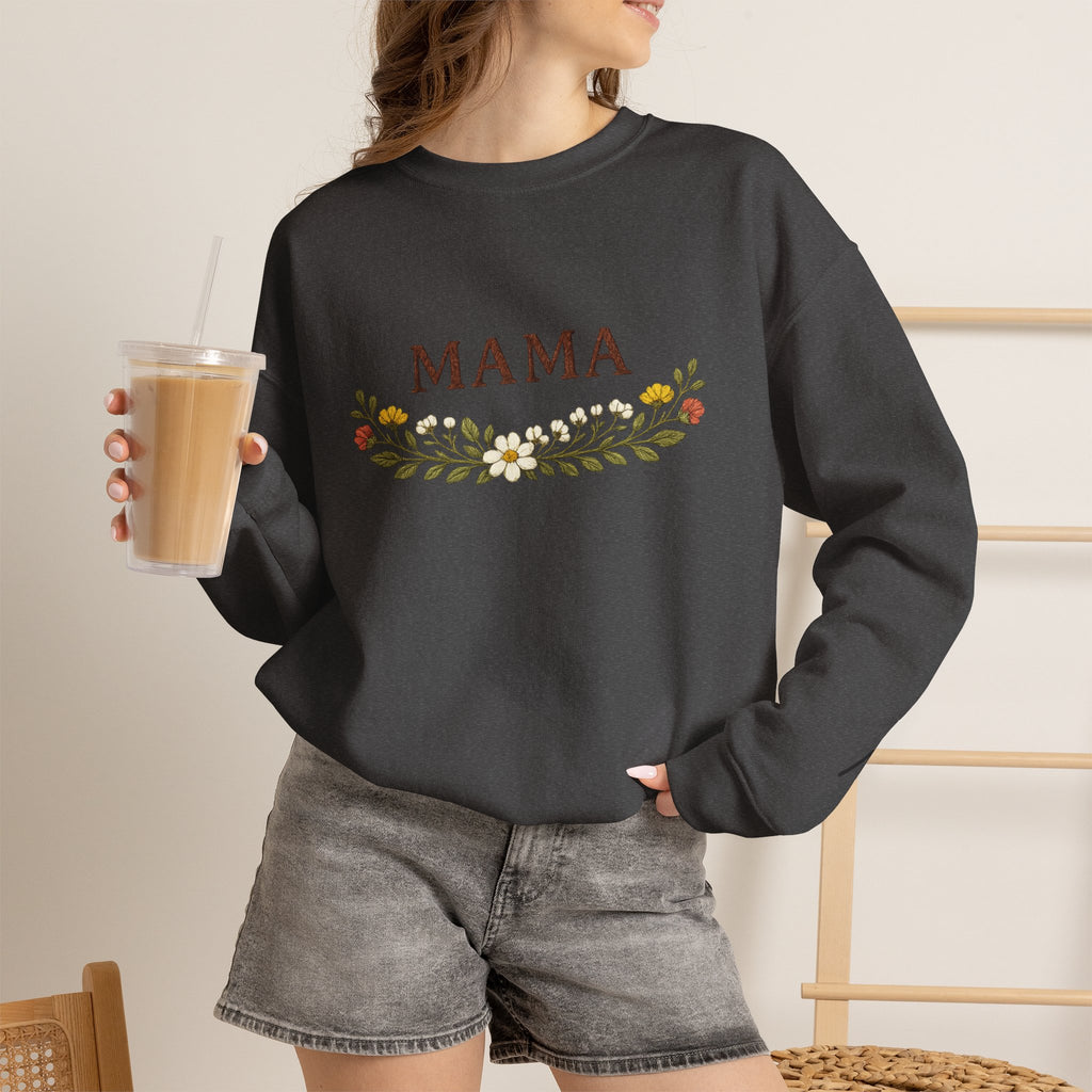 Mama Floral Crewneck Sweatshirt — Cozy Mom Sweatshirt with Floral Wreath