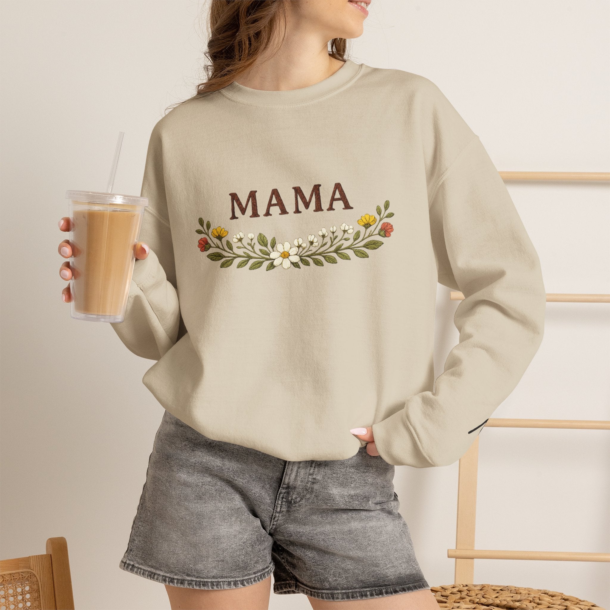 Mama Floral Crewneck Sweatshirt — Cozy Mom Sweatshirt with Floral Wreath