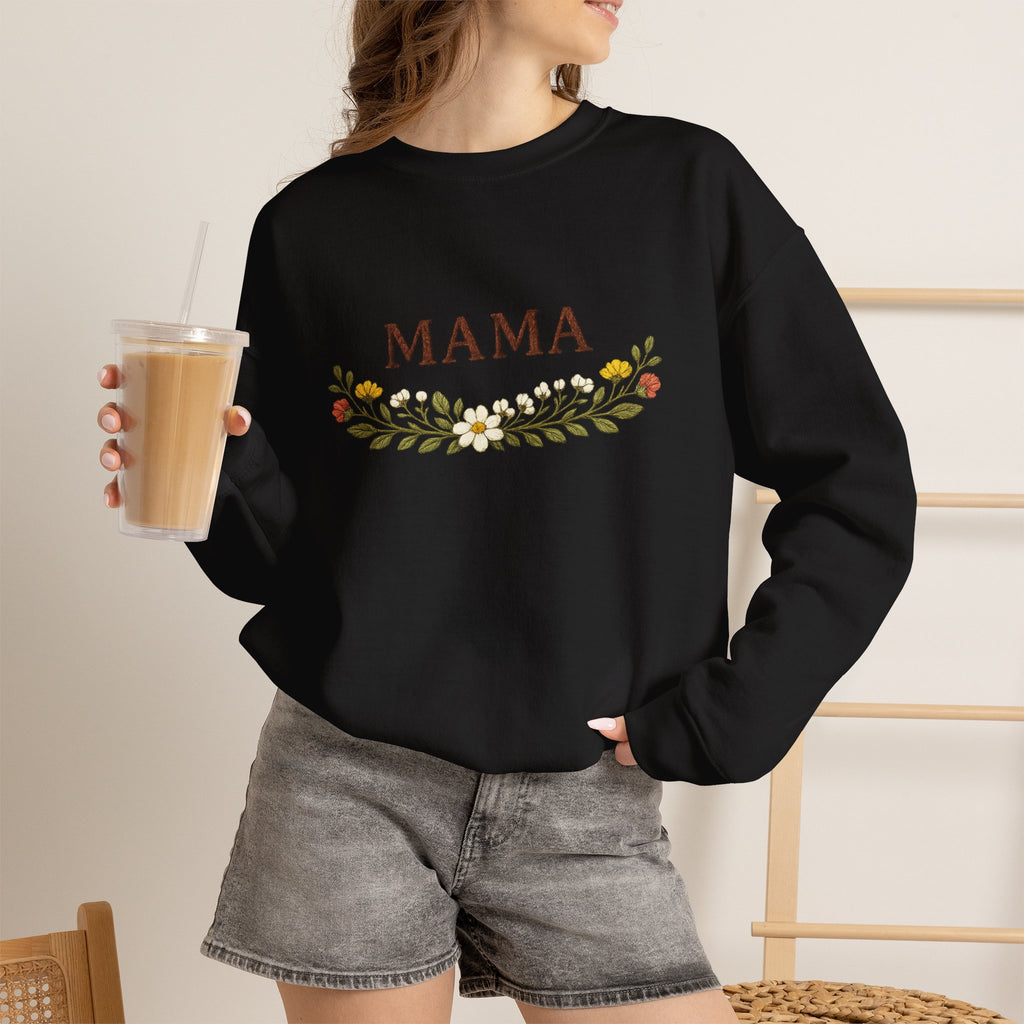 Mama Floral Crewneck Sweatshirt — Cozy Mom Sweatshirt with Floral Wreath
