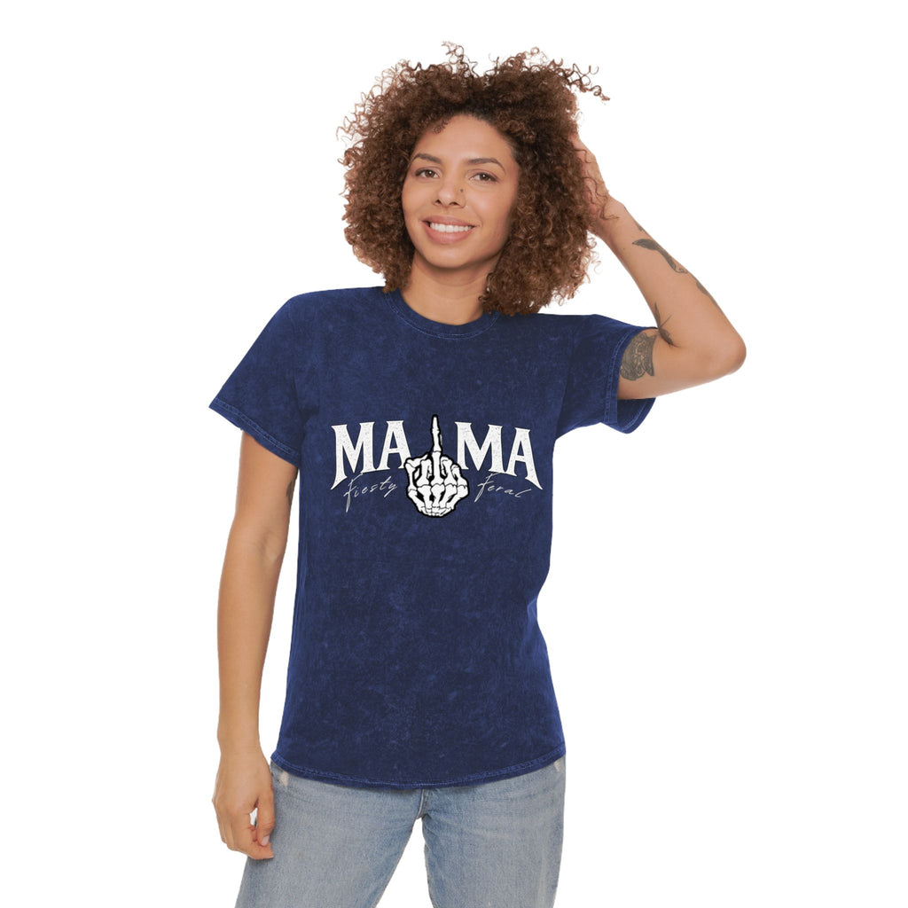 Mama Middle Finger Graphic T‑Shirt — Edgy Mineral Wash Mom Tee