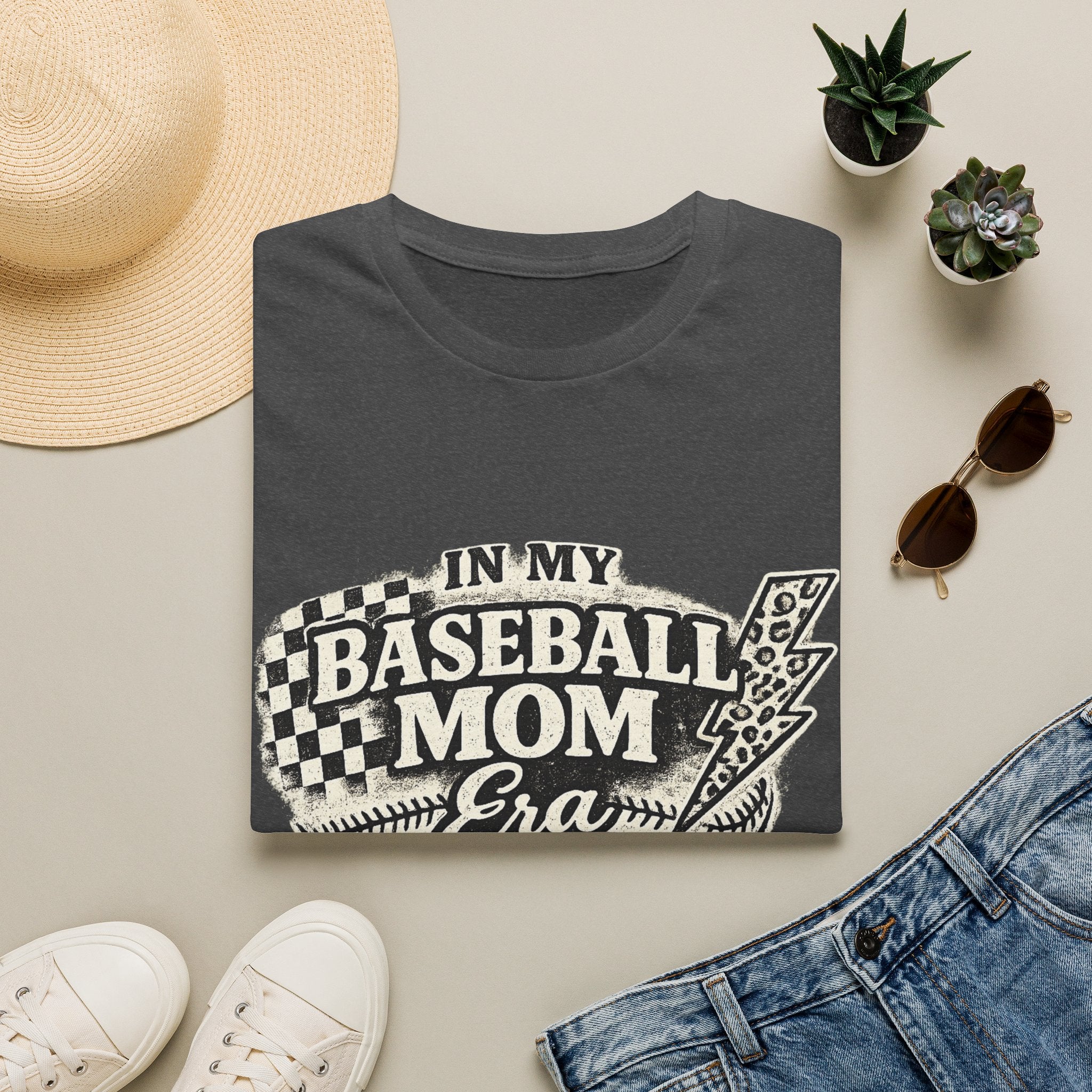 Baseball Mom Era T-Shirt | Retro Checkered Lightning Baseball Mom Tee