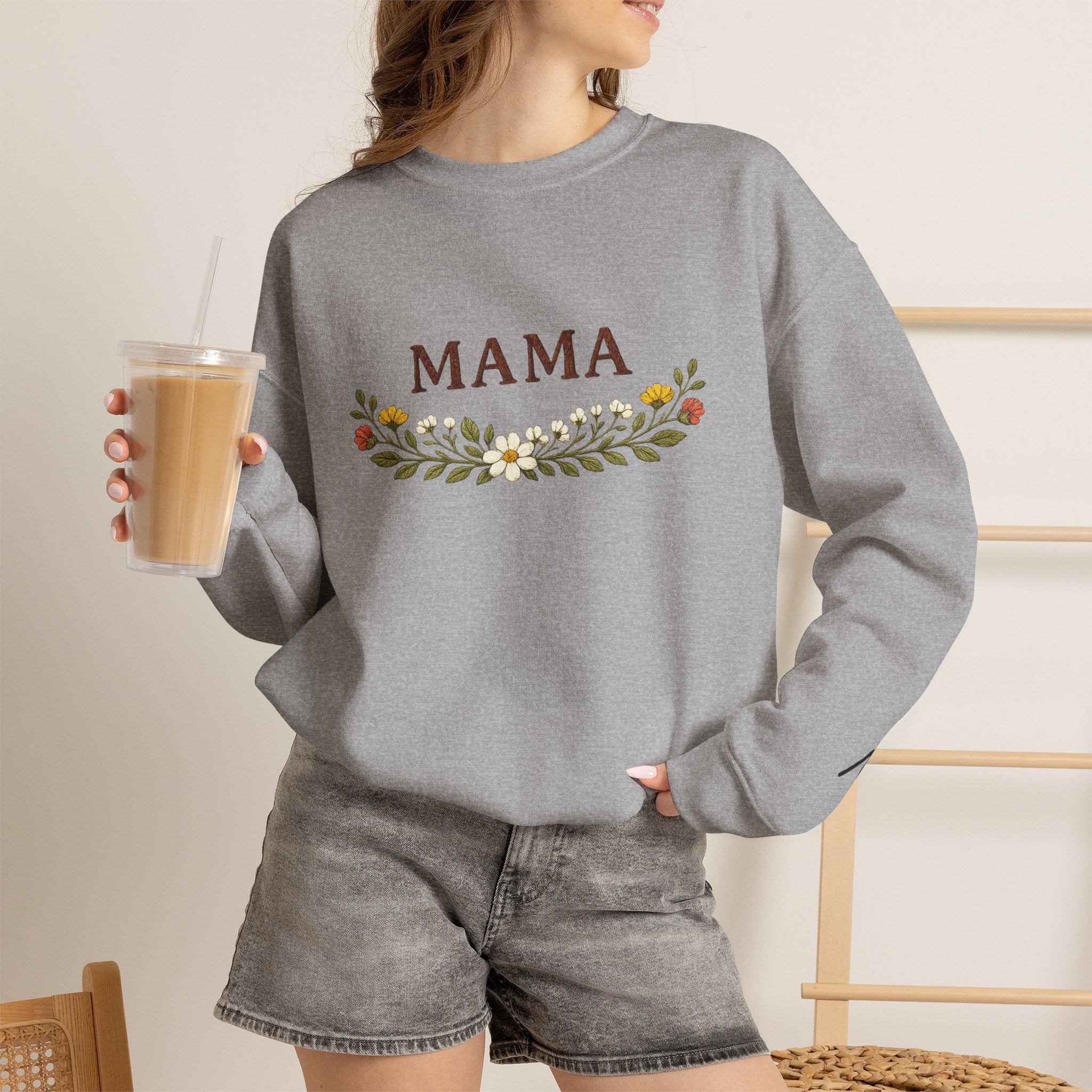 Mama Floral Crewneck Sweatshirt — Cozy Mom Sweatshirt with Floral Wreath
