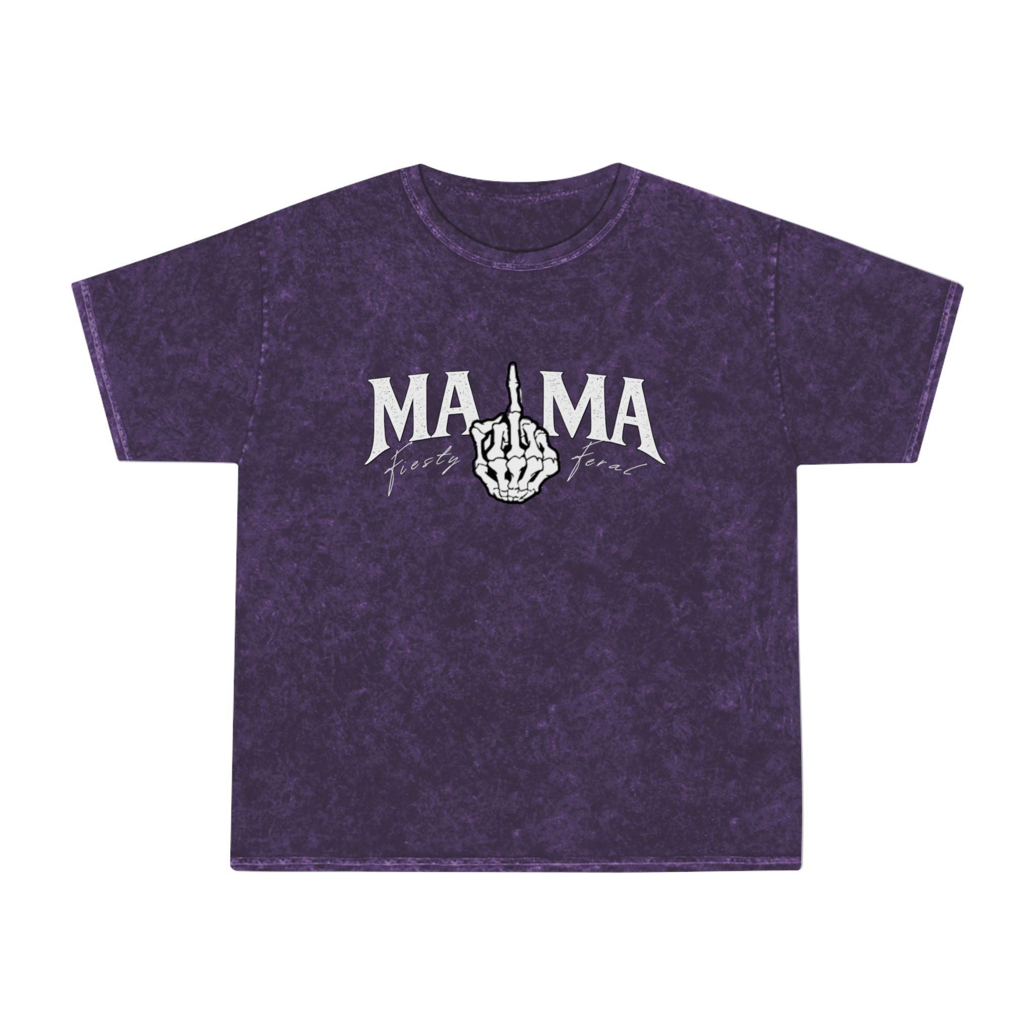 Mama Middle Finger Graphic T‑Shirt — Edgy Mineral Wash Mom Tee