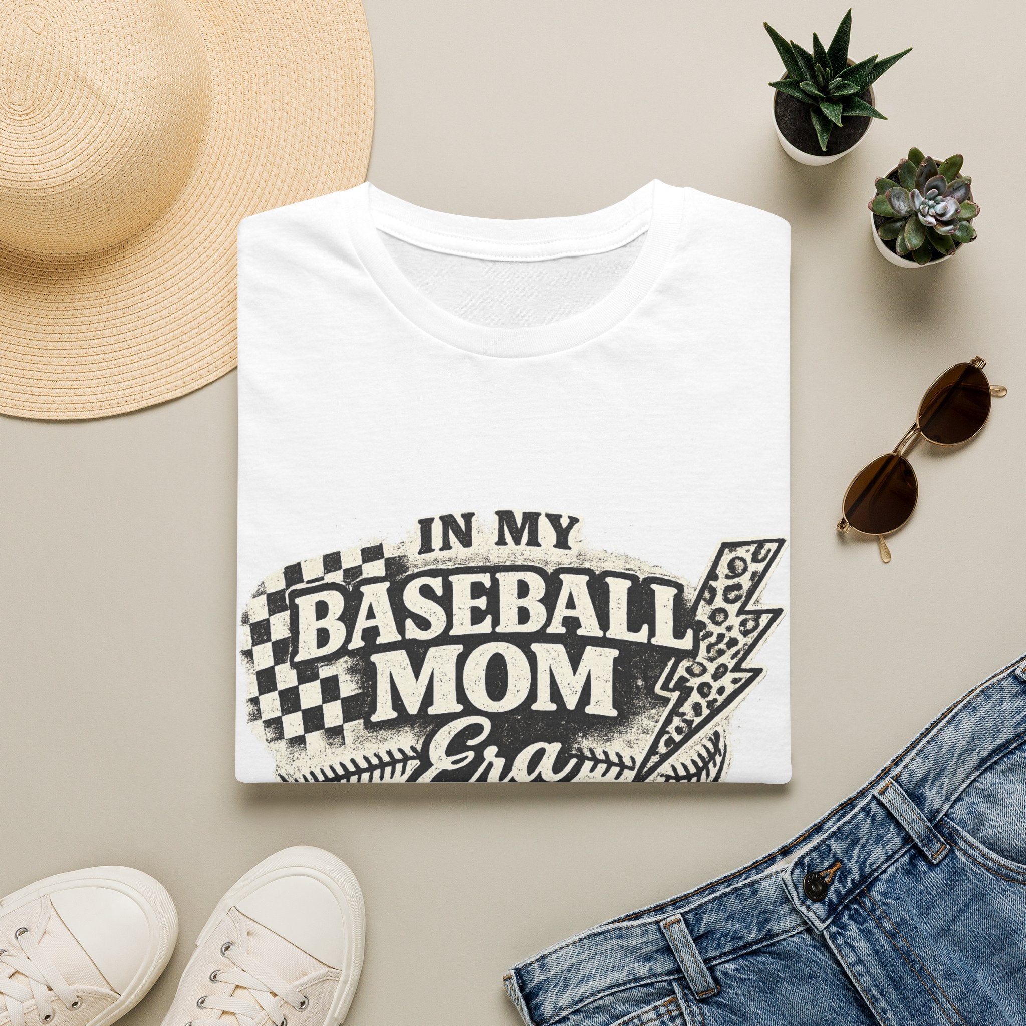 Baseball Mom Era T-Shirt | Retro Checkered Lightning Baseball Mom Tee