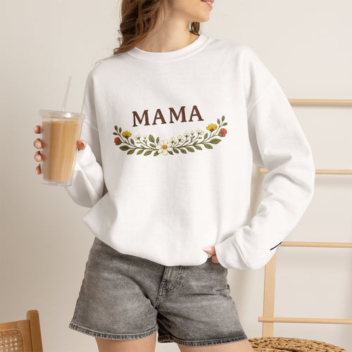 Mama Floral Crewneck Sweatshirt — Cozy Mom Sweatshirt with Floral Wreath