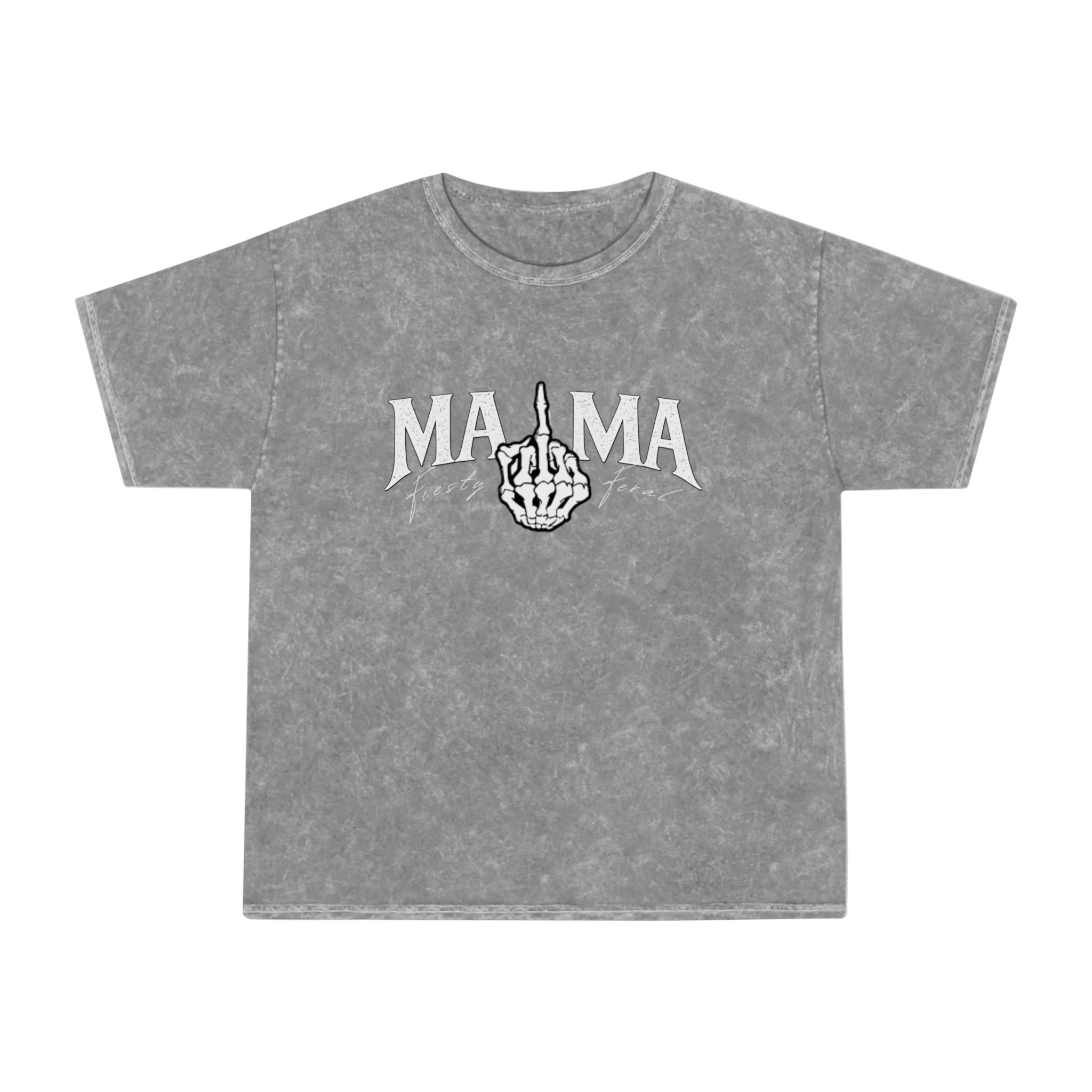 Mama Middle Finger Graphic T‑Shirt — Edgy Mineral Wash Mom Tee
