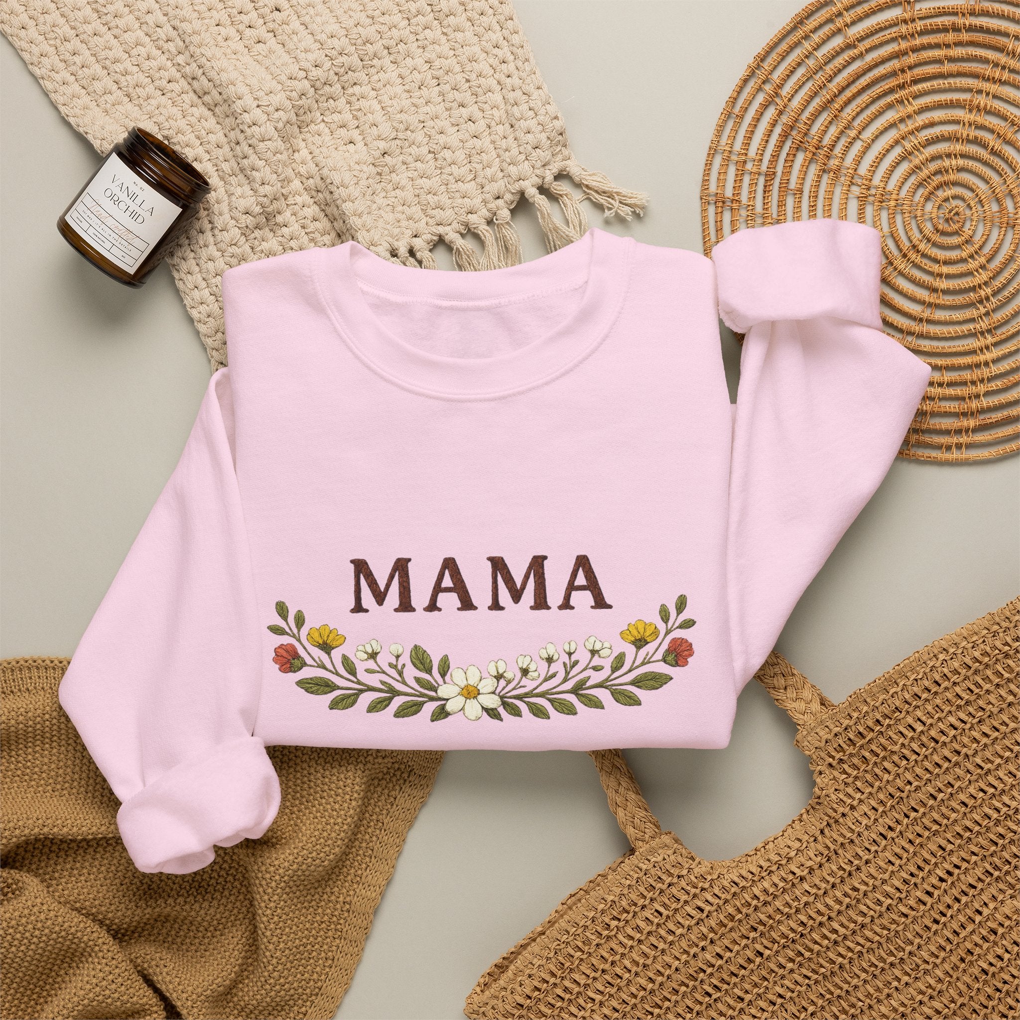 Mama Floral Crewneck Sweatshirt — Cozy Mom Sweatshirt with Floral Wreath
