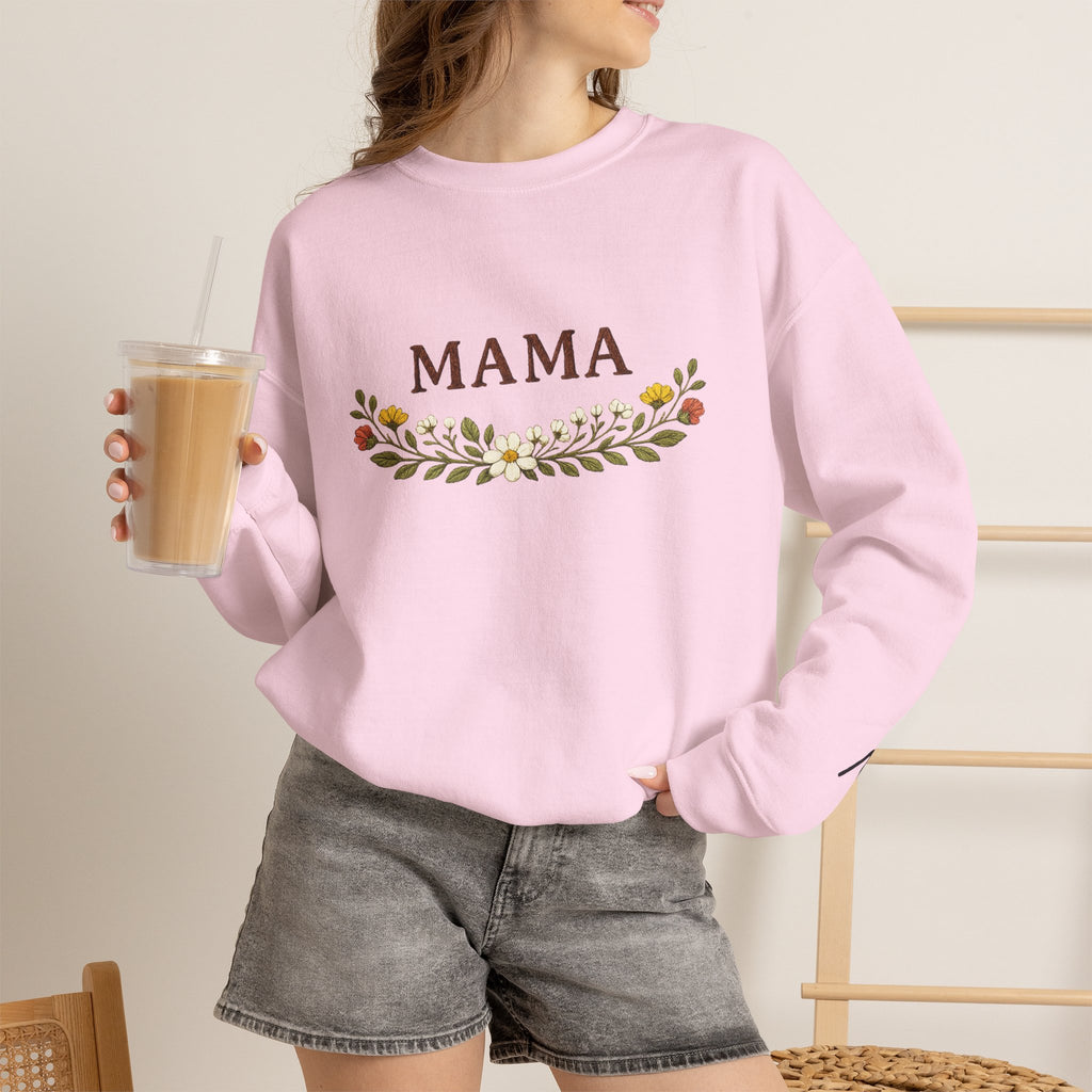 Mama Floral Crewneck Sweatshirt — Cozy Mom Sweatshirt with Floral Wreath