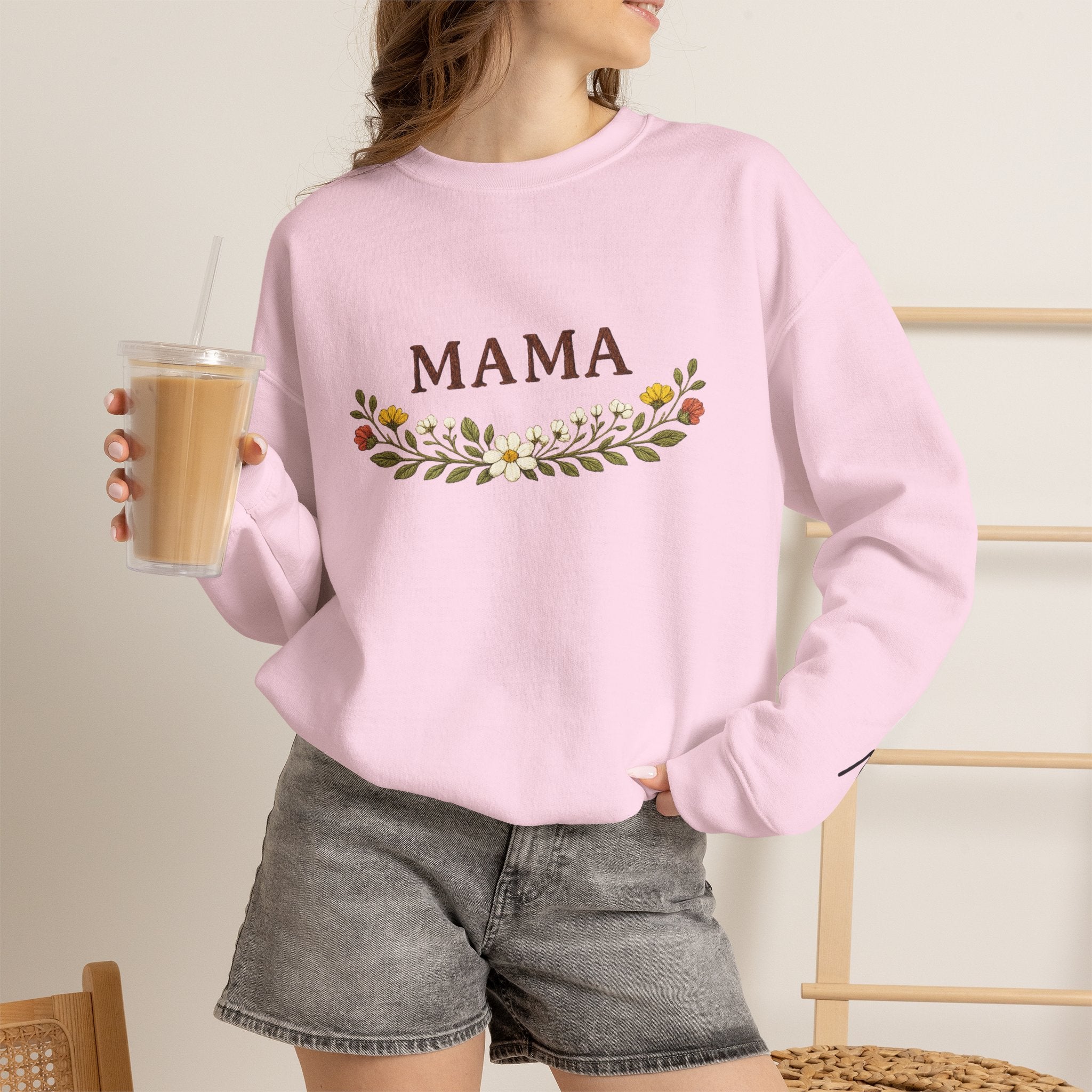 Mama Floral Crewneck Sweatshirt — Cozy Mom Sweatshirt with Floral Wreath