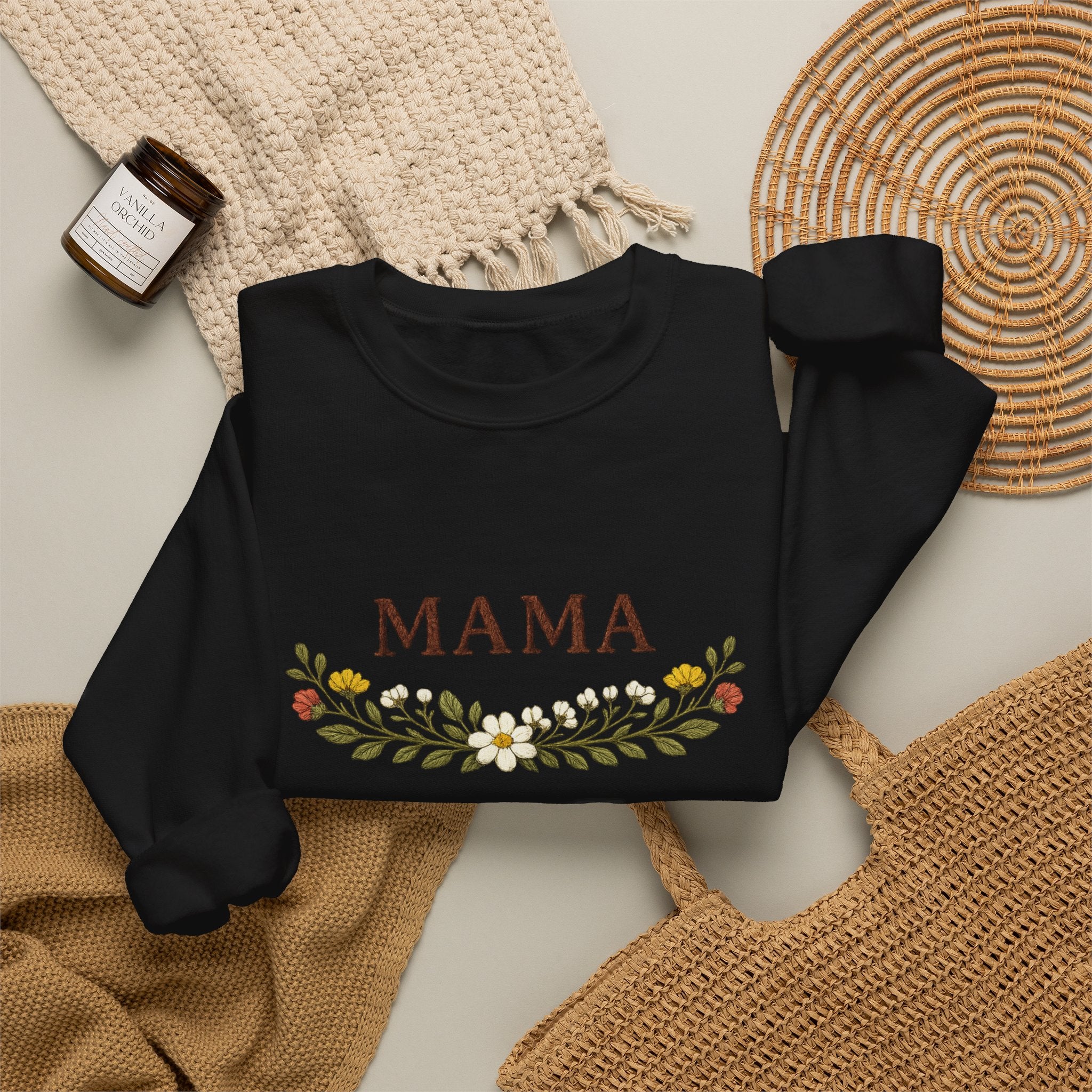 Mama Floral Crewneck Sweatshirt — Cozy Mom Sweatshirt with Floral Wreath