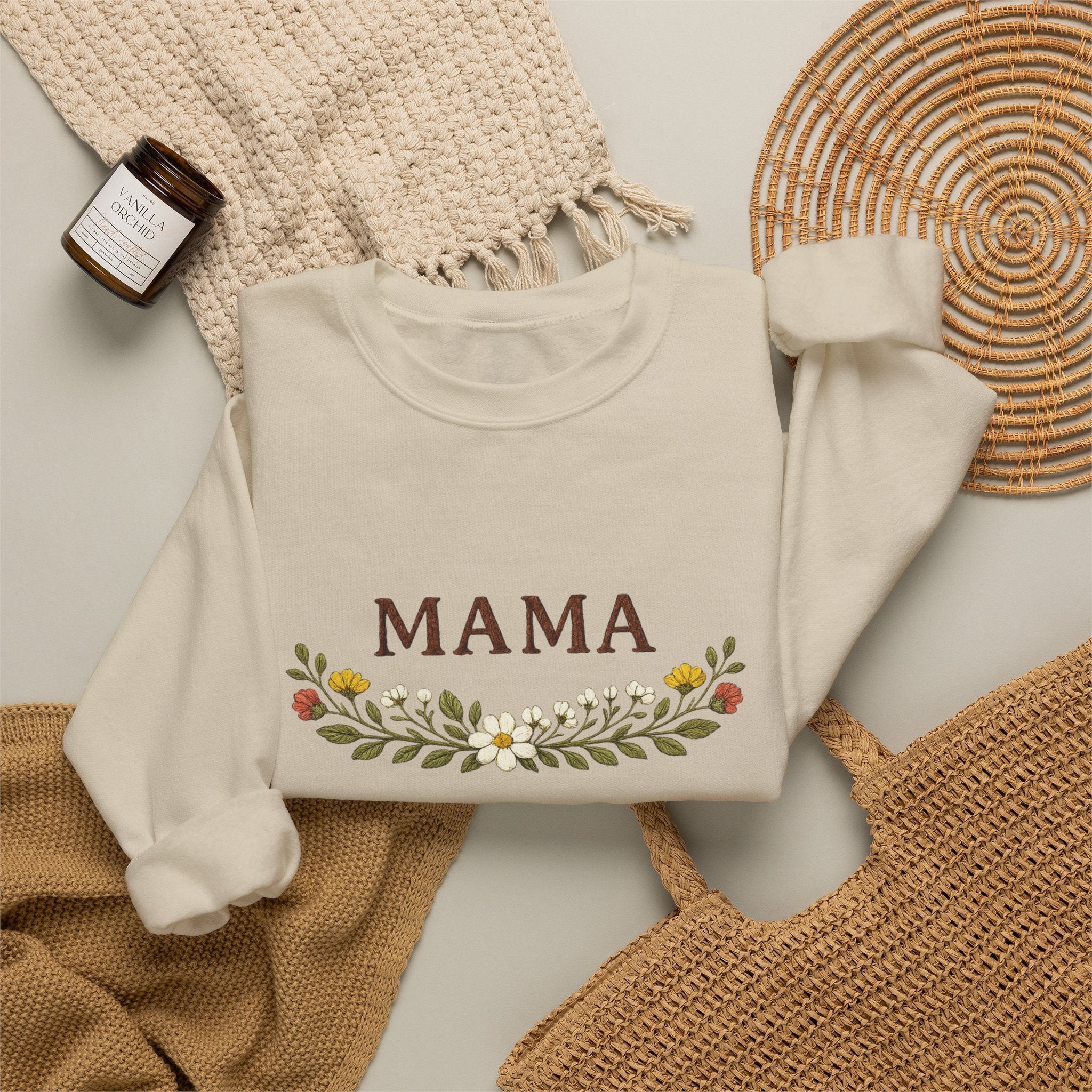 Mama Floral Crewneck Sweatshirt — Cozy Mom Sweatshirt with Floral Wreath