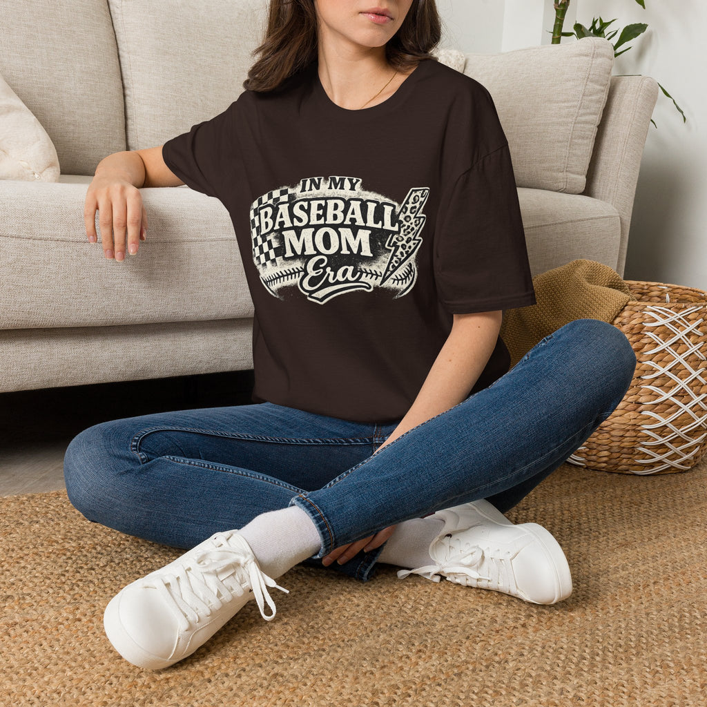 Baseball Mom Era T-Shirt | Retro Checkered Lightning Baseball Mom Tee